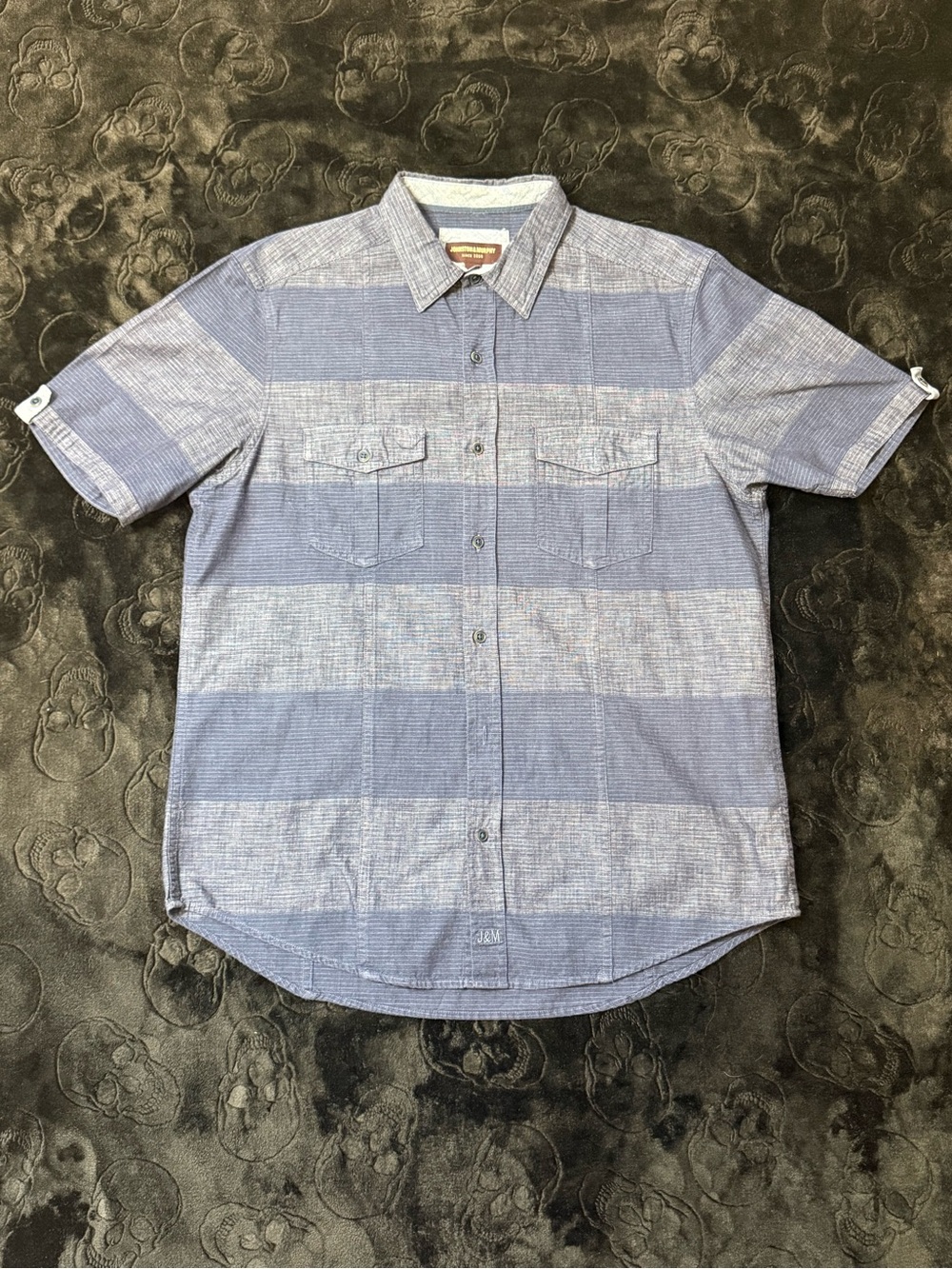 Johnston & Murphy Shirt Mens M Blue Stripe Short Sleeve Coastal Quiet Luxury